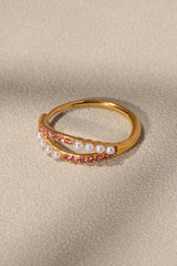 Fashionable Double-layer Inlaid Rhinestone Pearl Ring