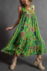 Vintage Boho Floral Print Pocketed Loose Jumpsuit