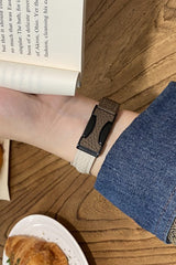 Fashionable Genuine Leather Lychee Pattern Double C Magnetic Buckle Watch Strap