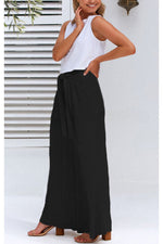 Day By Day Linen Blend Tie Elastic Waistband Wide Leg Pants