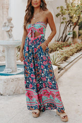 Found My Forever Strapless Navy Mixed Print Jumpsuit