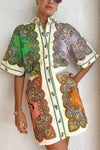 Coco Girls Mermaid Print Button Down Pockered Shirt Mini Dress