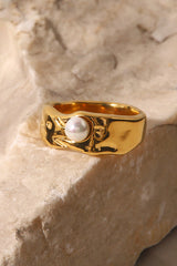 Fashion Gold Plated Stainless Steel Lava Pearl Ring
