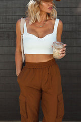 Rewind Nylon Elastic Waist Pocketed Cargo Pants