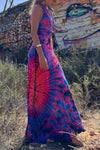 Generate Joy Tie-dye Print V-neck Cross Back Straps Stretch Maxi Dress