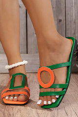 Fashionable and Casual Color-blocked Simple Flat Sandals