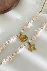 Ocean Style Stainless Steel Shell Starfish Pearl Necklace