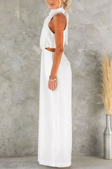 Elyssa High Neck Cutout Elastic Waist Pocketed Wide Leg Jumpsuit