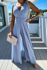 Your Strengths Ruched Slit Contrast Trim Cloak Jumpsuit