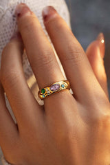 Multicolor Diamond-studded Stainless Steel Ring