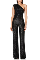 Alize Stretch Sequin One Shoulder Wide Leg Jumpsuit