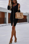 Office Chic Button Down Ribbed Dress