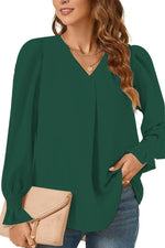 Women's Versatile Elegant V-neck Elastic Cuffs Long-sleeved Loose Top