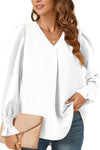 Women's Versatile Elegant V-neck Elastic Cuffs Long-sleeved Loose Top