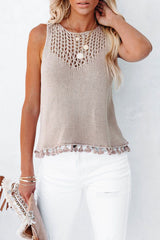 Solid Color Se Hollow Fringed Sweater