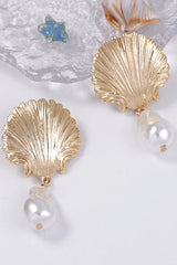 Fashionable Light Luxury Alloy Scallop Imitation Pearl Earrings