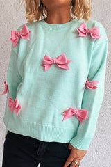 Sweet Bow-knot Casual Round Neck Long-sleeved Knit Sweater
