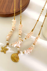 Ocean Style Stainless Steel Shell Starfish Pearl Necklace