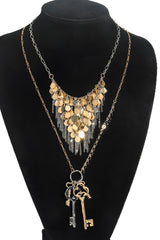 Fashionable Sequined Tassel Key Multi-layer Exaggerated Necklace