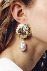 Fashionable Light Luxury Alloy Scallop Imitation Pearl Earrings