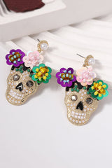 Fashion Flower Skull Diamond Earrings