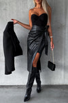 Veria Pocket High Waisted Lace Up Leather Skirt