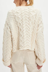Solid Color Loose-fitting Openwork Long-sleeved Knit Sweater