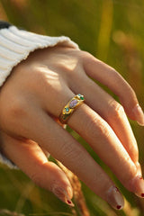 Multicolor Diamond-studded Stainless Steel Ring