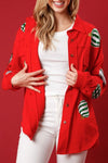 Lantern Ball Sequin Patchwork Pocket Button Long Sleeve Jacket