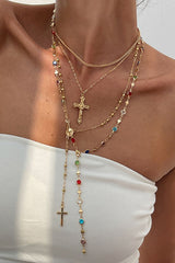 Fashionable Diamond Cross Chain Elegant Multi-layered Necklace