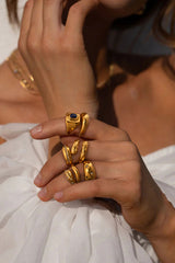 Fashionable Inlaid Zircon Stainless Steel Gold-plated Ring