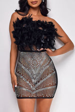 Cyprus Feather Rhinestone Sleeveless Strapless Mini Dress