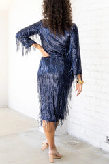 Insight Blueberry Sequin Fringe Long Sleeve Blouse