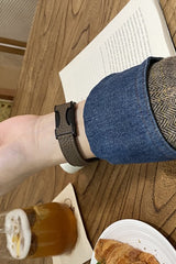 Fashionable Genuine Leather Lychee Pattern Double C Magnetic Buckle Watch Strap