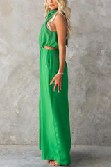 Elyssa High Neck Cutout Elastic Waist Pocketed Wide Leg Jumpsuit