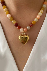 Multicolor Mixed Beaded Heart Pendant Necklace