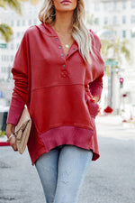 Coffee Perks Cotton Pocketed Henley Hoodie