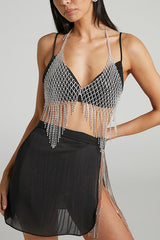 Sexy Rhinestone Tassel Mesh Body Chain