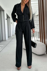 Helena V-neck Button Balloon Sleeve Blouse