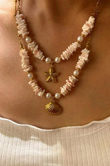 Ocean Style Stainless Steel Shell Starfish Pearl Necklace