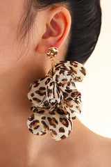 Leopard Print Multi-layered Fabric Floral Earrings