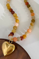 Multicolor Mixed Beaded Heart Pendant Necklace