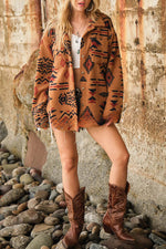 Maeve Aztec Button Down Lapel Pocket Long Sleeve Coat