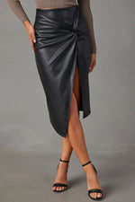 Like Wow Leather Twist Zip Skirt