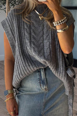 Solid Color Loose Sleeveless Tie Casual Knit Sweater