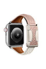 Fashionable Genuine Leather Lychee Pattern Double C Magnetic Buckle Watch Strap