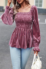 Solid Color Balloon Sleeve Commuter Long Sleeve Top