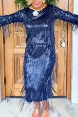 Insight Blueberry Sequin Fringe Long Sleeve Blouse