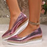 Fashionable Shiny Pointed Toe Thick-soled Casual Shoes