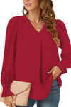 Women's Versatile Elegant V-neck Elastic Cuffs Long-sleeved Loose Top